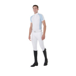 Polo de competição ajustado de mangas curtas masculino com 4 botões Equestro Azul céu Polo de competição ajustado de mangas curtas masculino com 4 botões Equestro Azul céu
