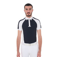 Polo de competição ajustado de mangas curtas masculino com 4 botões Equestro Blazer marinho Azul-marinho