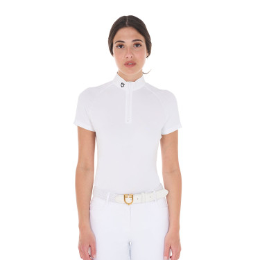 Polo de competição ajustado em stretch com zíper e mesh feminino Taline Equestro Polo de competição ajustado em stretch com zíper e mesh feminino Taline Equestro