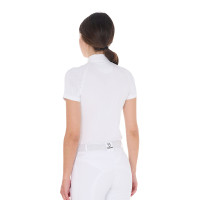 Polo de competição ajustado em stretch com zíper e mesh feminino Taline Equestro Branco Polo de competição ajustado em stretch com zíper e mesh feminino Taline Equestro Branco