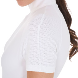 Polo de competição ajustado em stretch com zíper e mesh feminino Taline Equestro Branco