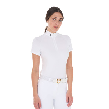 Polo de competição ajustado em stretch com zíper e mesh feminino Taline Equestro Polo de competição ajustado em stretch com zíper e mesh feminino Taline Equestro