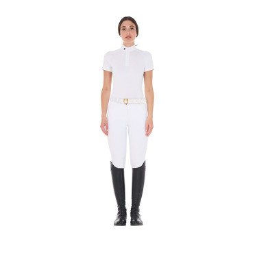Polo de competição ajustado em stretch com zíper e mesh feminino Taline Equestro Polo de competição ajustado em stretch com zíper e mesh feminino Taline Equestro