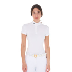 Polo de competição com gola mandarim ajustada e mangas curtas feminino Sally Equestro Branco