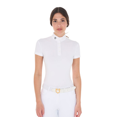 Polo de competição com gola mandarim ajustada e mangas curtas feminino Sally Equestro Polo de competição com gola mandarim ajustada e mangas curtas feminino Sally Equestro