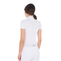 Polo de competição com gola mandarim ajustada e mangas curtas feminino Sally Equestro Branco Polo de competição com gola mandarim ajustada e mangas curtas feminino Sally Equestro Branco