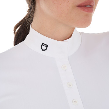Polo de competição com gola mandarim ajustada e mangas curtas feminino Sally Equestro Polo de competição com gola mandarim ajustada e mangas curtas feminino Sally Equestro