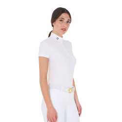 Polo de competição com gola mandarim ajustada e mangas curtas feminino Sally Equestro Branco