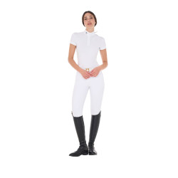 Polo de competição com gola mandarim ajustada e mangas curtas feminino Sally Equestro Branco