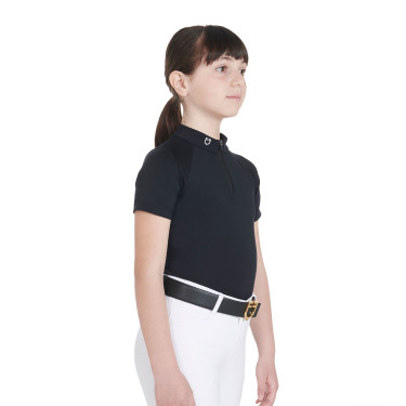 Polo de treino técnico de mangas curtas infantil com fecho éclair Equestro Polo de treino técnico de mangas curtas infantil com fecho éclair Equestro