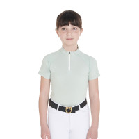 Polo de treino técnico de mangas curtas infantil com fecho éclair Equestro Verde claro Polo de treino técnico de mangas curtas infantil com fecho éclair Equestro Verde claro