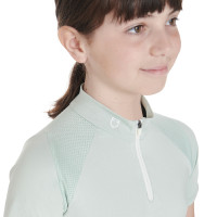 Polo de treino técnico de mangas curtas infantil com fecho éclair Equestro Verde claro Polo de treino técnico de mangas curtas infantil com fecho éclair Equestro Verde claro