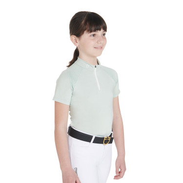 Polo de treino técnico de mangas curtas infantil com fecho éclair Equestro Verde claro