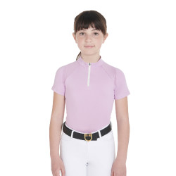 Polo de treino técnico de mangas curtas infantil com fecho éclair Equestro Lilás Azul