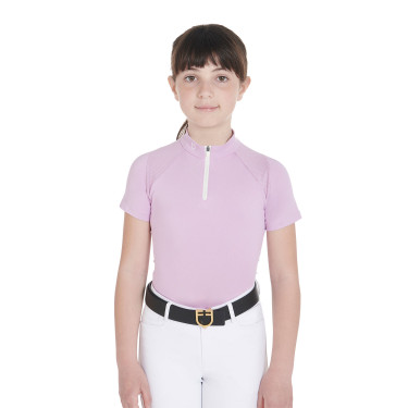 Polo de treino técnico de mangas curtas infantil com fecho éclair Equestro Lilás Azul
