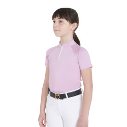 Polo de treino técnico de mangas curtas infantil com fecho éclair Equestro Lilás Azul