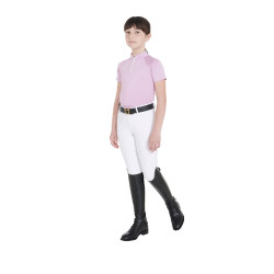Polo de treino técnico de mangas curtas infantil com fecho éclair Equestro Lilás Azul
