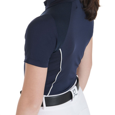 Polo de treino técnico de mangas curtas infantil com fecho éclair Equestro Marinho Azul-marinho