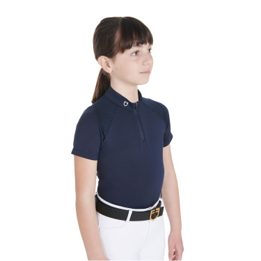 Polo de treino técnico de mangas curtas infantil com fecho éclair Equestro Marinho Azul-marinho