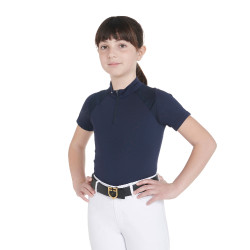 Polo de treino técnico de mangas curtas infantil com fecho éclair Equestro Marinho Azul-marinho
