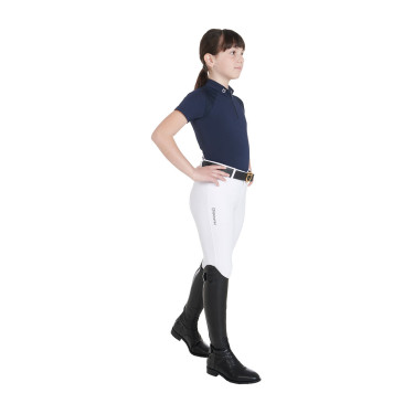 Polo de treino técnico de mangas curtas infantil com fecho éclair Equestro Marinho Azul-marinho