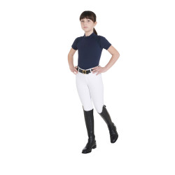 Polo de treino técnico de mangas curtas infantil com fecho éclair Equestro Marinho Azul-marinho