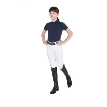 Polo de treino técnico de mangas curtas infantil com fecho éclair Equestro Marinho Azul-marinho