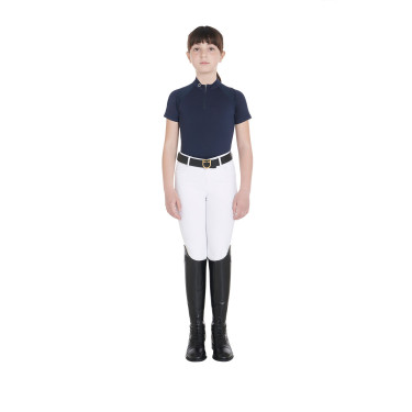 Polo de treino técnico de mangas curtas infantil com fecho éclair Equestro Marinho Azul-marinho