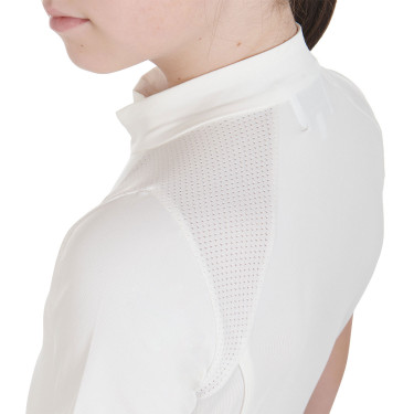 Polo de treino técnico de mangas curtas infantil com fecho éclair Equestro Branco