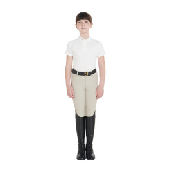 Polo de treino técnico de mangas curtas infantil com fecho éclair Equestro Branco
