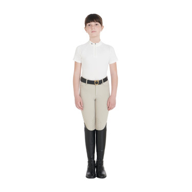 Polo de treino técnico de mangas curtas infantil com fecho éclair Equestro Branco