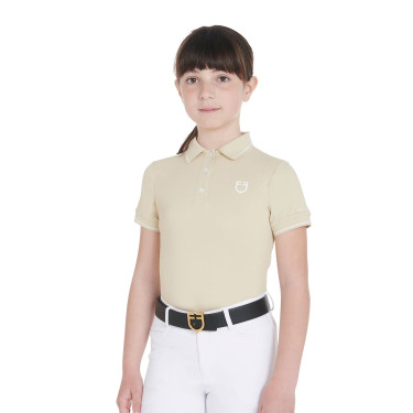 Polo de treino técnico infantil em tecido antibacteriano Equestro Oxford bronzeado Rosa