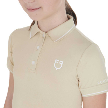 Polo de treino técnico infantil em tecido antibacteriano Equestro Oxford bronzeado Rosa