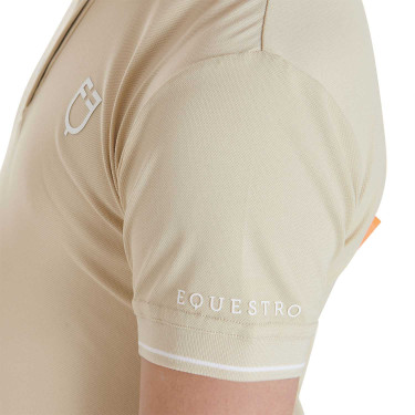Polo de treino técnico infantil em tecido antibacteriano Equestro Oxford bronzeado Rosa