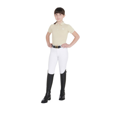 Polo de treino técnico infantil em tecido antibacteriano Equestro Oxford bronzeado Rosa