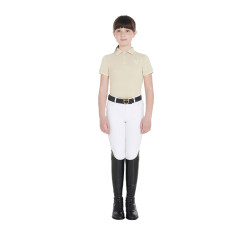 Polo de treino técnico infantil em tecido antibacteriano Equestro Oxford bronzeado Rosa