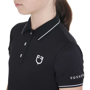 Polo de treino técnico infantil em tecido antibacteriano Equestro Preto