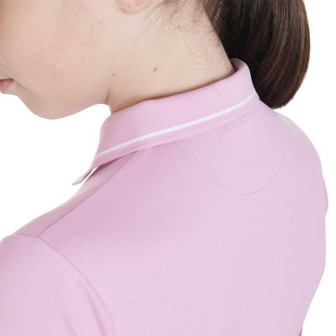 Polo de treino técnico infantil em tecido antibacteriano Equestro Lilás Azul