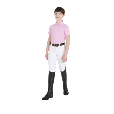 Polo de treino técnico infantil em tecido antibacteriano Equestro Lilás Azul