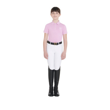 Polo de treino técnico infantil em tecido antibacteriano Equestro Lilás Azul