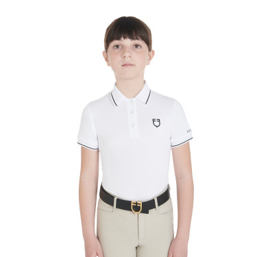 Polo de treino técnico infantil em tecido antibacteriano Equestro Branco