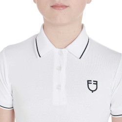 Polo de treino técnico infantil em tecido antibacteriano Equestro Branco