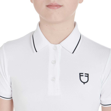 Polo de treino técnico infantil em tecido antibacteriano Equestro Branco