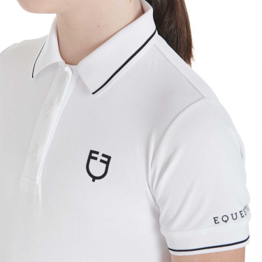Polo de treino técnico infantil em tecido antibacteriano Equestro Branco