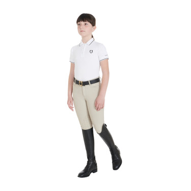 Polo de treino técnico infantil em tecido antibacteriano Equestro Branco