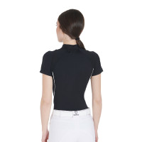 Polo de treino técnico ajustado com zíper feminino Equestro Preto Polo de treino técnico ajustado com zíper feminino Equestro Preto