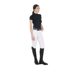 Polo de treino técnico ajustado com zíper feminino Equestro Preto