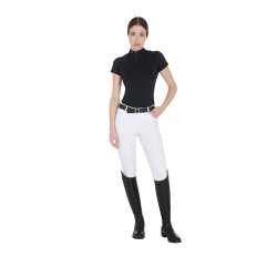 Polo de treino técnico ajustado com zíper feminino Equestro Preto