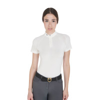 Polo de treino técnico ajustado com zíper feminino Equestro Preto