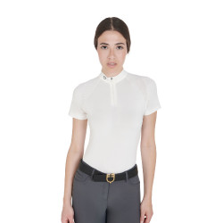 Polo de treino técnico ajustado com zíper feminino Equestro Branco